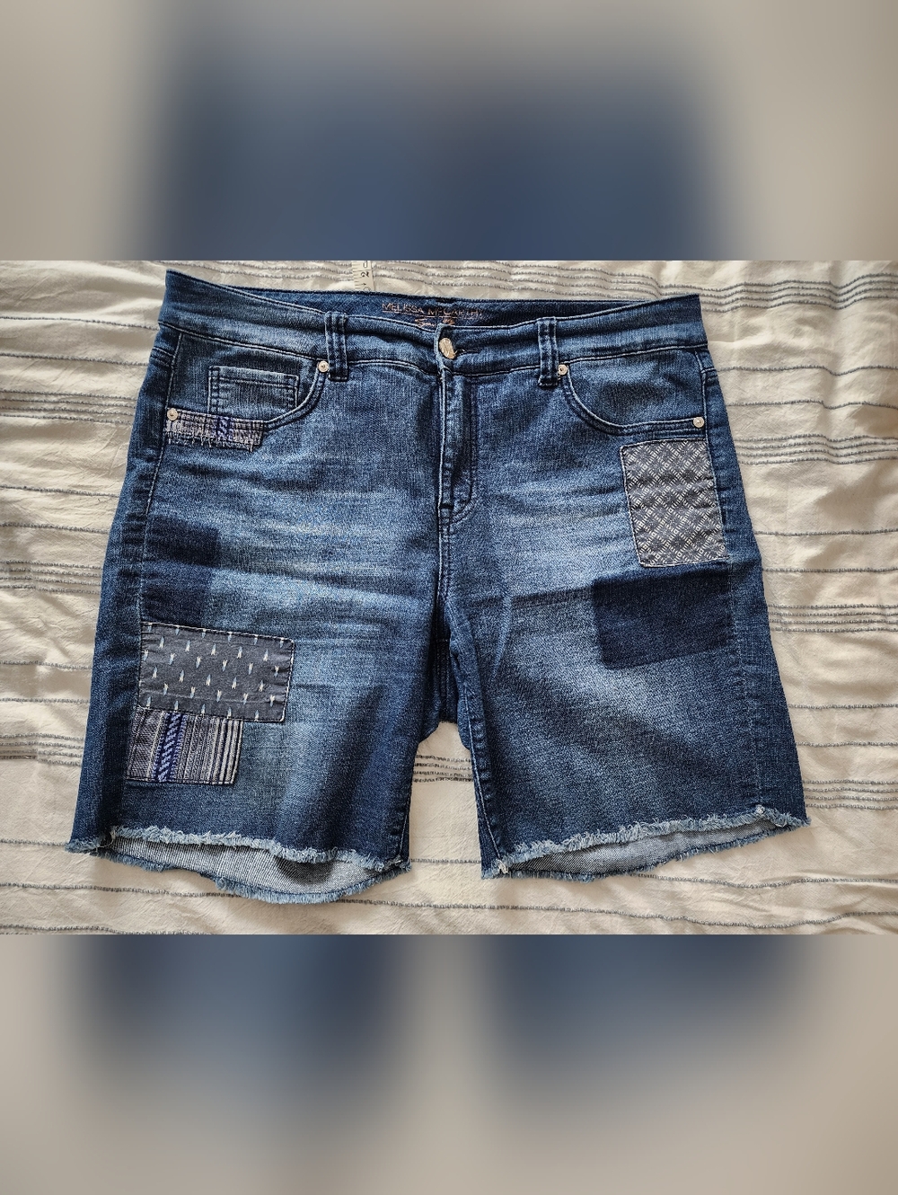 Women's Blue Patchwork Denim Shorts By Melissa McCarthy For Seven. Size 16w.